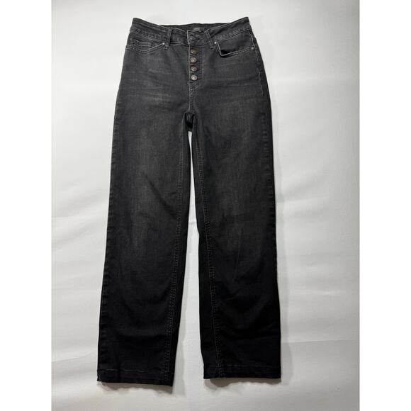 Yest Women's High Rise Button Fly Tapered Leg Black Denim Jeans - Size 6 (28x26) - Picture 1 of 6
